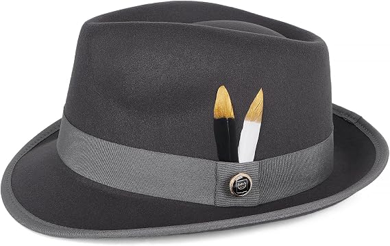 Fedora Hats for Men & Women Short Brim Felt hat Trilby Fedora with Feather Panama Dress Hat