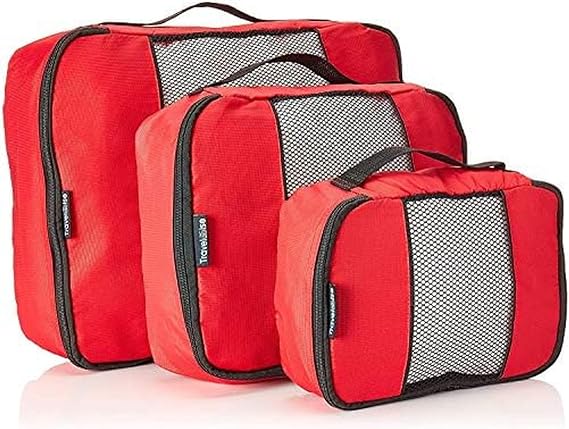 TravelWise Luggage Packing Organization Cubes 3 Pack, Red, Large (TWPC-01)