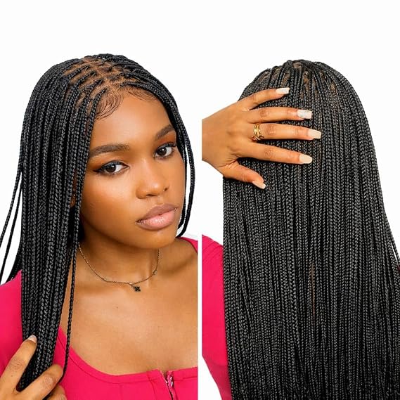 RITA African Braided, Premium Full Lace Black Knotless Braided Wig for Women (28 Inches)