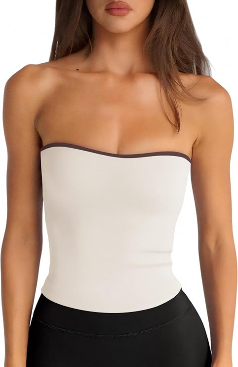 LASLULU Womens Sexy Tube Top Backless Strapless Bandeau Sleeveless Summer Y2K Cute Going Out Basic Crop Tank Top