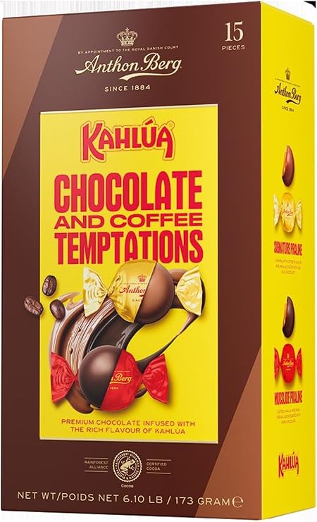 Anthon Berg Kahlua Gift Box, 15 Chocolate and Coffee Temptations Infused With the Rich Flavour of Kahlua, 173 g (Pack of 1)