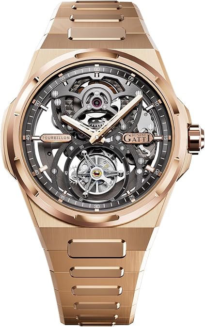 Business Men's Automatic Skeleton Tourbillon Watch Gold 45mm