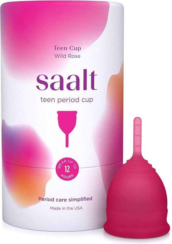 Saalt Teen Menstrual Cup Reusable Period Cup Made for Comfortable, Leak-Free Protection Up to 12 Hours BPA & Latex Free - Wild Rose