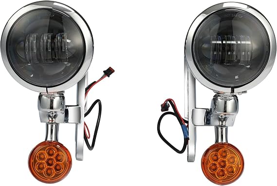 XFMT Motorcycle 4.5" Auxiliary Spot Fog Light LED Turn Signal Light W/Bracket For Harley Touring Road King 1994-Later Electra Glide 1997-Later Street Glide FLHX 2006-Later, Chrome + Black