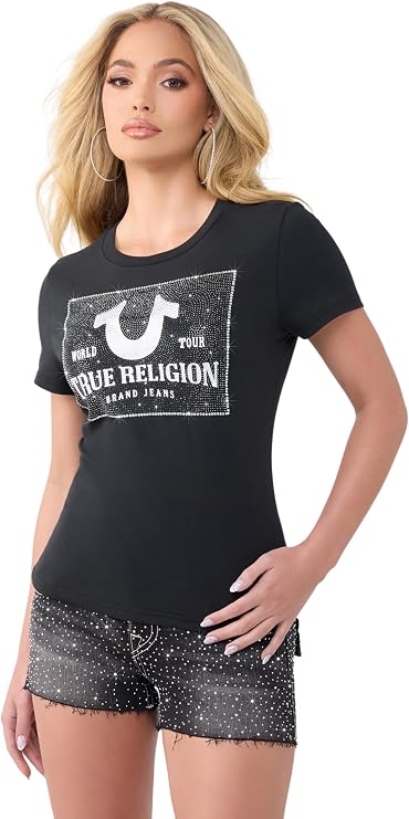 True Religion Womens Crystal Trt Classic Crew Neck