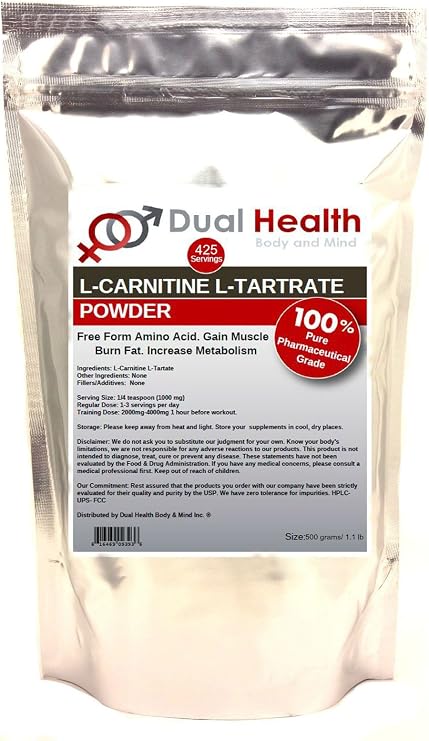 Pure L-Carnitine L-Tartrate Powder (500 Grams (1.1 lbs)) Bulk Supplements