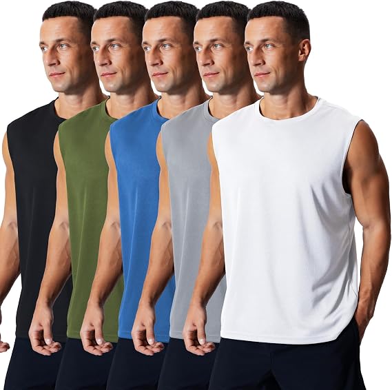 Men's 5 Pack Athletic Tank Tops Quick Dry Workout Shirts Breathable Gym Sleeveless Muscle Shirts for Men