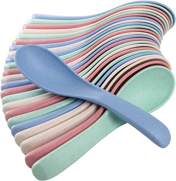 WUWEOT 24 Pack Wheat Straw Soup Spoons, 6 Inches Colourful Unbreakable Meal Spoon, Cereal Dinner Spoon, Microwave Dishwasher Safe