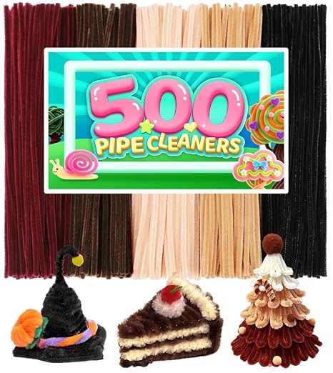 500 PCS Pipe Cleaners, 5 Colors Pipe Cleaners for Crafts, Arts and Crafts Supplies for DIY, Decorations (Brown)