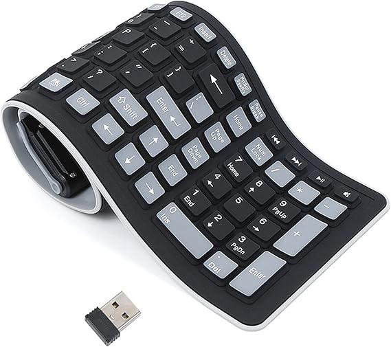 Wireless Silicone Keyboard, Roll Up Rubber Travel Keyboard for Laptop PC | Silicone Rubber Flexible Roll Up Keyboard, Waterproof Silent Portable Travel Keyboard, Foldable Mini Keyboard for Laptop PC