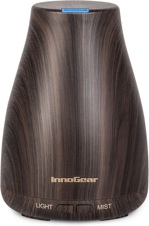 InnoGear Essential Oil Diffuser Ultrasonic Diffusers for Home Scent, Brown | Cool Mist Humidifier, Aromatherapy, Large Room, Run up to 8hrs, Waterless Auto Off, 7 Lights, Living Room, Quiet Operation