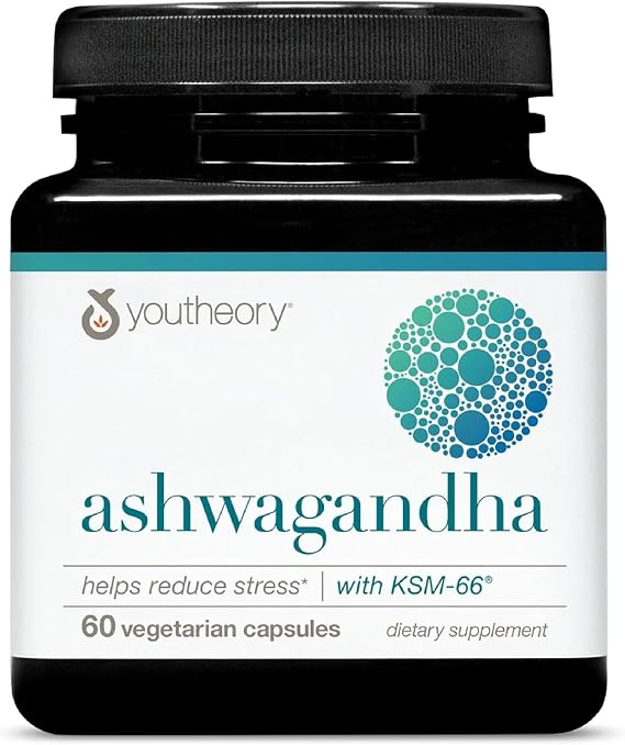 Youtheory Ashwagandha, 1,000 mg, 60 Vegetarian Capsules, 30-Day Supply