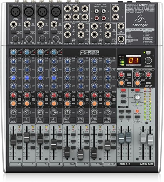 Behringer Xenyx X1622USB Premium 16-Input 2/2-Bus Mixer with XENYX Mic Preamps & Compressors | Includes rack hardware and software for recording, mixing and monitoring