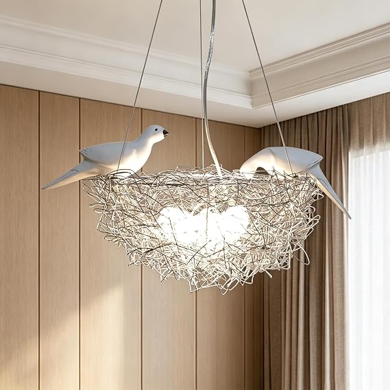 Bird's Nest Chandelier, 5 Lights Creative Pendant Lamp Hanging Light Fixture Modern Art Lamp with Weaving Bird's Nest Lampshades for Living Room Dining Room Bedroom
