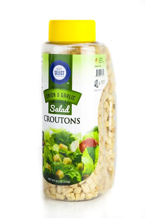 Best Select 15 Oz Onion & Garlic Croutons for Salad Toppings | Kosher Non Dairy Mini Salad Toppers Crunchy & Savory in Resealable Container | Mini Croutons for Soup, Seasoning, Stuffing, Snacking