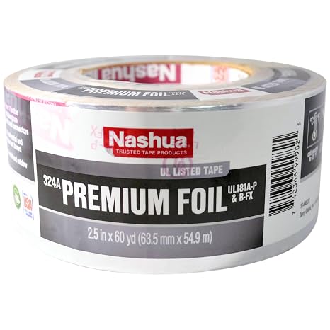 Nashua 324A/SI2560 324A Cold Weather Premium Foil Tape, 4.8 mil Thick, 60 yd. Length x 2-1/2" Width, Silver
