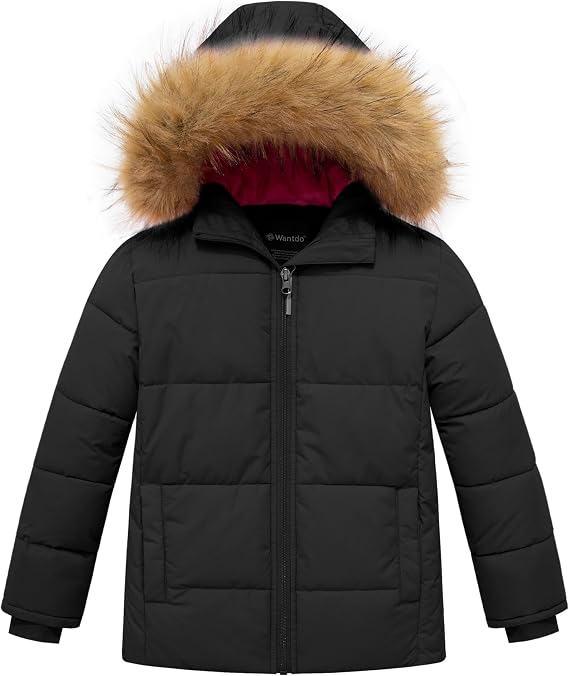Wantdo Girls' Fleeced Winter Coat Waterproof Puffer Jacket Hooded Outerwear