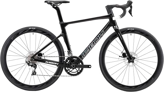 KABON Carbon Road Bike, T800 Carbon Fiber Frame 700C Road Bike with 18 Speeds Drivetrain, Integrated Carbon Handlebar, Disc Brakes Racing Bicycle for Men and Women