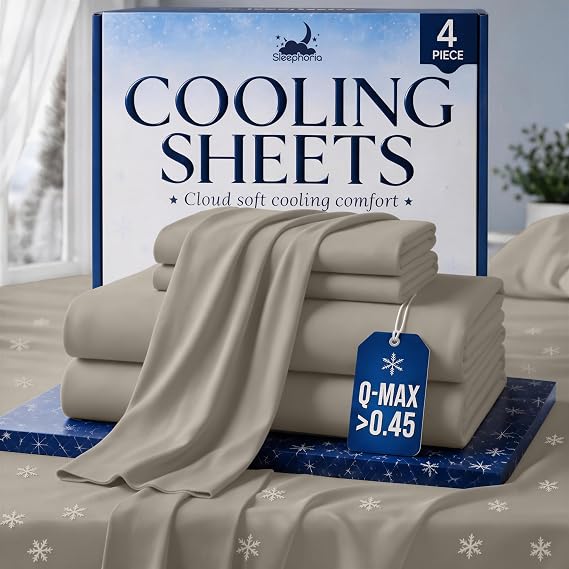 Cooling Sheets - BreezeWeave 4 PC Full Size Cooling Bed Sheets for Hot Sleepers & Deep, Cool Rest - Cloud Soft, Silky Smooth, 16 in Deep Pocket, Ultra Durable (Beige)