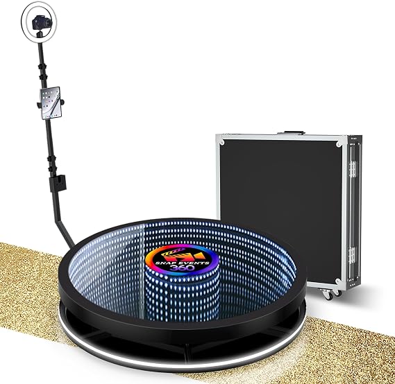 360 Photo Booth Machine, Magic Glass 360 Photo Booth 39.5'' with RGB Ring Light, Remote Control, Money Gun, Customizable Logo for 1-5 People Stand with Flight Case (100 cm)