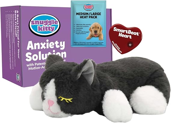 Snuggle Kitty Heartbeat Cat Toy, Calming Comfort, Kittens - Grey and White