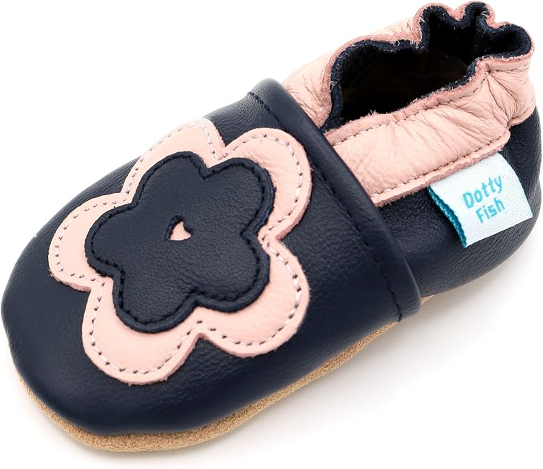 Dotty Fish Soft Sole Leather Baby Shoes - Barefoot, Non-Slip, Unisex