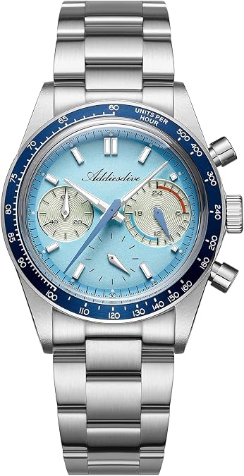 ADDIESDIVE Racing Chronograph Mens Watches 3 Subdials 100M Waterproof | K1 Mineral Bubble Glass, Aluminum Tachymeter Bezel, Super Lume, Stainless Steel Bracelet, Business Fashion Male Watch