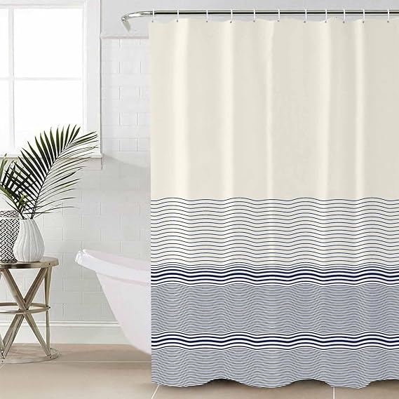 Beige Blue Ombre Bathroom Shower Curtains with 12 Hooks Polyester Waterproof Shower Curtain for Stalls and Bathtubs Abstract Gradient Wave Textured Decorative Bathroom Privacy Curtain 36x78 Inches