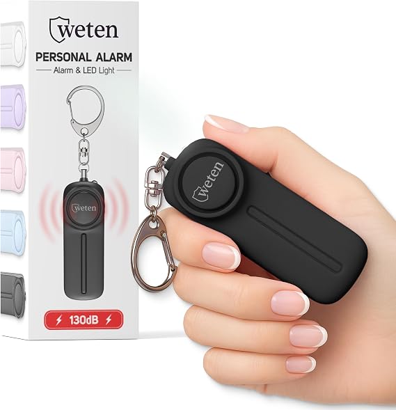 Personal Alarm Keychain for Women Self Defense - Loud Safety Whistle Alert Device with LED Light 130 dB Emergency Security Handheld Siren Key Chain by WETEN, Black