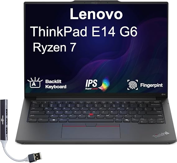 Lenovo ThinkPad E14 Gen 6 Business Laptop 14.0" IPS WUXGA Display (AMD Ryzen 7 7735U, 32GB DDR5, 1TB PCIe SSD, AMD Radeon, Fingerprint, 2 Thunderbolt 4, WiFi 6E, BT 5.1, Win 11 Home) w/Dockztorm Hub