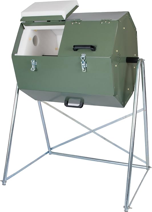 Jora Outdoor Compost Tumbler - Dual Chambers, Dual Doors & Galvanized Steel Construction - 33 Gallon Capacity - Rotating, Heat Generating, Insulated Compost Bin