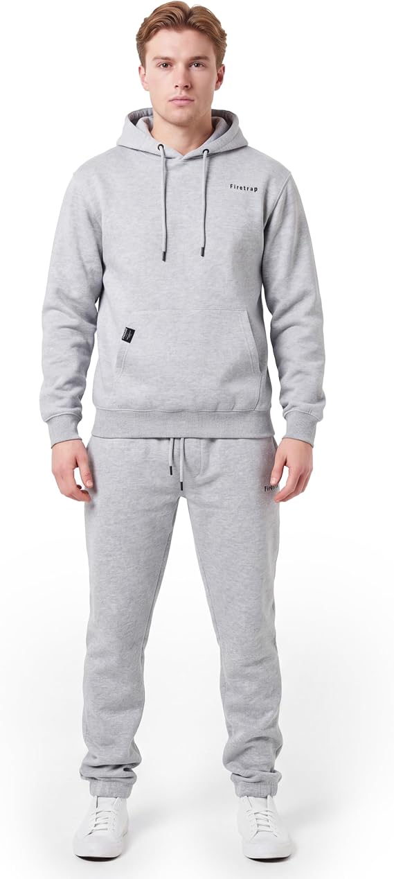 Firetrap Essential Mens Fleece Tracksuit Set Classic Hooded Pullover Sweatshirt with Jogging Bottoms Sweatpants Joggers Zip Side Pockets