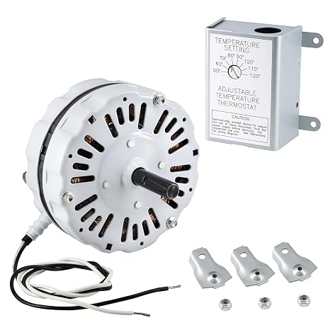 Criditpid DOW-136-0-40 Power Vent Attic Fan Motor, with 58033 Adjustable Thermostat Switch, Attic Fan Motor White Univ 5 Diameter Dow 136 0 34 Xin, 1/10hp, 1100RPM, 115Volts..