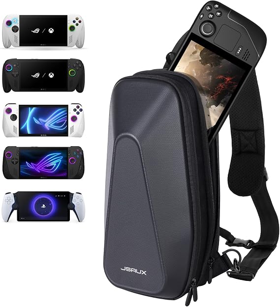 JSAUX Sling Bag for Steam Deck/ROG Xbox Ally X, Crossbody Travel Case | Double-layer Storage, EVA Hard Shell, Fits Docking Station and Accessories