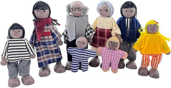 7 Pcs African American Wooden Dollhouse Family Set Dollhouse Dolls Family Role Play Pretend Play Figures