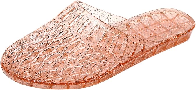 Womens Jelly Shoes, White Jellies Sandals Glitter Clear Flats Slip On Summer Beach Slippers Transparent Closed Toe Soft Slide