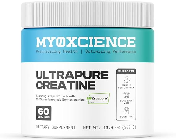 MYOXCIENCE Creapure Creatine Monohydrate | Supports Strength & Muscle Mass, Cognition and Lean Body Mass | Unflavored (60 Serving Jar)