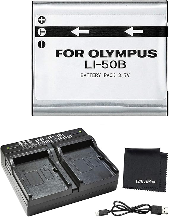 UltraPro LI-50B High-Capacity Replacement Battery w/Rapid Dual Charger for Select Olympus Cameras - UltraPro Bundle Includes: Deluxe Microfiber Cleaning Cloth