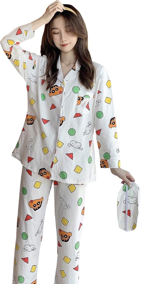 Crayon Shin-chan Pajamas, Pajamas, Loungewear, Women's, Long Sleeve, Sleepwear, Loungewear, Spring, Autumn, Winter, Top and Bottom Set, Cute, Soft, Sleepwear, M-XXL