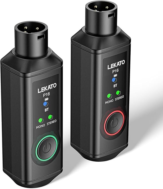LEKATO XLR Bluetooth Receiver, Wireless BT Adapter, Bluetooth 5.3, 48kHz/24bit, for Mixing Console Desk, Audio Mixers, PA Speakers, DJ Systems, 165ft Range, 15H Battery Life (2 Pack for Stereo)