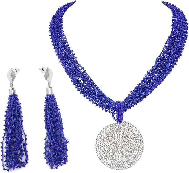 Bocar Statement Multi Layer Beaded Handmade Circle Pendant 20" Costume Necklace for Women