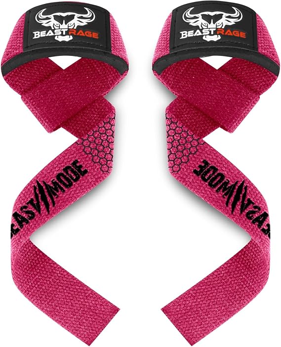 BEAST RAGE Weight Lifting Straps Fitness Padded Cotton Wrist Support Gel Advanced Grips Dumbbell Bar Wraps Heavy Duty Gym Bodybuilding Straps Power Deadlift Barbells Non Slip Exercise