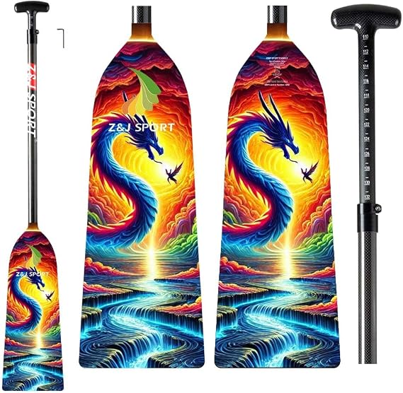 Z&J SPORT Adjustable Dragon Boat Paddle, IDBF Approved Carbon Fiber Paddle, Dragon Graphic Paddle with Adjuster for Dragon Boat Race with Adjustable T Handle