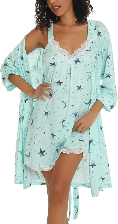 ENJOYNIGHT Women's Robe Set Sexy V-Neck Camisole Lingerie Nightgown