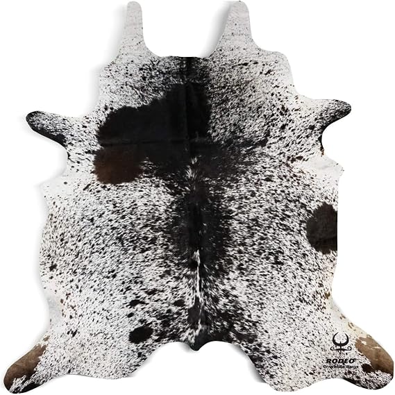rodeo Salt and Pepper Cowhide Rug Brazilian Cow Skin Rug BrownTricolorBlack Cow hides Size XXL Approx 7x8 ft 213cmx243cm cowhides Premium Quality Black and White