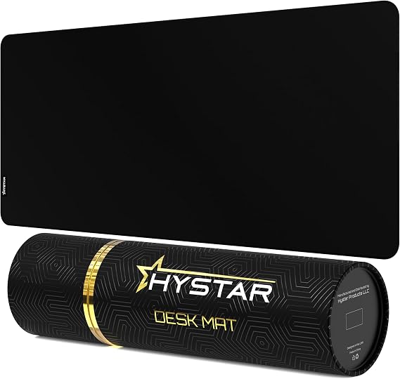 Hystar® Extended Gaming Mouse Pad | L 45" x 20" | 5mm Thick, Waterproof Surface, Smooth Polyester Fabric, and Natural Rubber Base | Classic Black