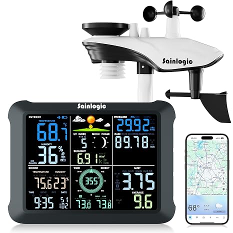 Sainlogic WiFi Smart Weather Station 14-in-1 with 24/7 Accurate Weather Forecast by Weatherseed AI, 8.5" Large Display, Wind Gauge, 2.4G)