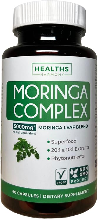 Moringa Capsules (2 Month Supply) High Strength - Advanced Blend of Moringa Leaf 20:1 Extract 235mg Moringa Leaf Powder 100mg Moringa Leaf 10:1 Extract 20mg Per 1 Capsule Serving - 60 Caps
