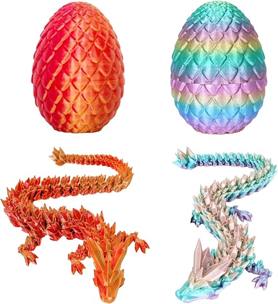 2 Pack 3D Dragon Eggs with Dragon Inside, 23cm 3D Printed Dragon Fidgets