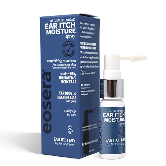 eosera Ear Itch MD Dry Ear Oil Spray - 15 mL - Soothes Dry, Itchy Ears - Nourishing Spray for Allergies, Perimenopause, Seasonal Changes - Works for Earbud and Hearing Aid Users